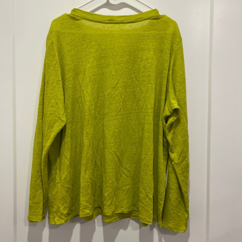 Eileen Fisher Lime Green Slub Knit Long Sleeve Crew Neck Top XL - Picture 3 of 6